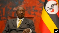 FILE — Uganda's President Yoweri Museveni listens during a meeting with his Serbian counterpart Aleksandar Vucic at the Serbia Palace in Belgrade, July 30, 2023