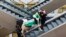 Men carry a fake cow while riding an escalator during preparations for the Green Week international food, agriculture and horticulture fair in Berlin, Germany.