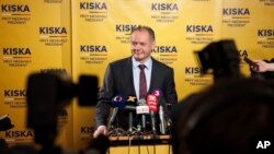 Candidate Andrej Kiska during a press conference after the first round of Slovak presidential election in Bratislava, March 16, 2014.