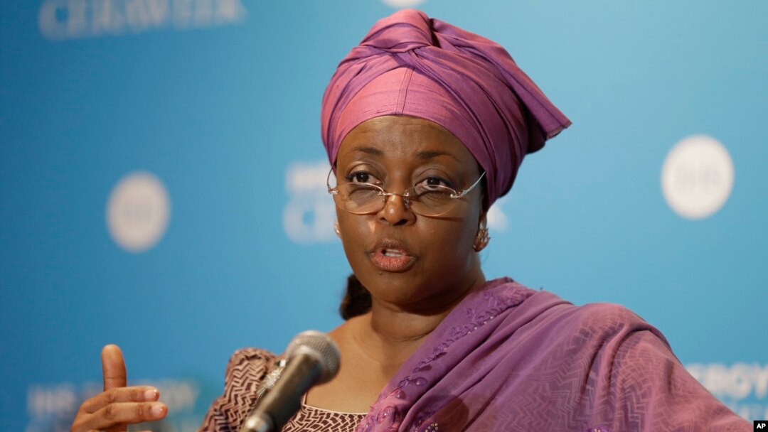 FILE- Former Nigerian petroleum minister Diezani Alison-Madueke answers a question following a speech at the IHS CERAWeek, in Houston, March. 4, 2014