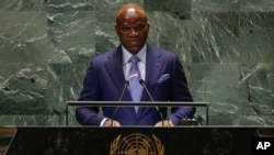 FILE - Transitional President of Gabon Brice Clotaire Oligui Nguema, addresses the 79th session of the United Nations General Assembly, Sept. 26, 2024, at U.N. headquarters.