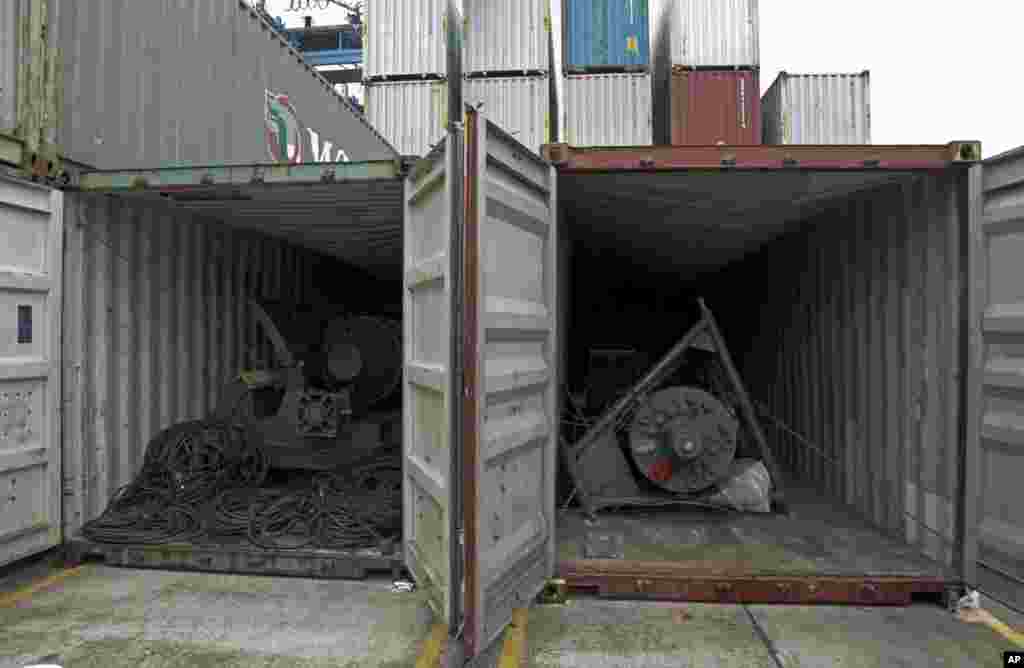 Antiquated military equipment in two containers aboard the North Korean-flagged freighter Chong Chon Gang, at the Manzanillo International container terminal, Colon City, Panama, July 17, 2013.