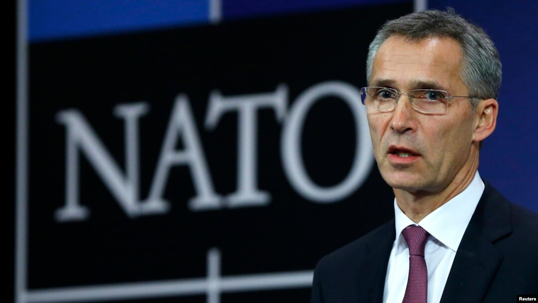 Sekretaris-Jenderal NATO Jens Stoltenberg berbicara pada pertemuan Menlu NATO di Brussels, Belgia (2/12).