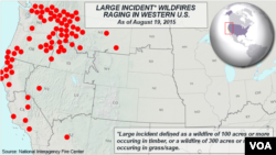 Mapa požara u severozapadnom delu SAD
