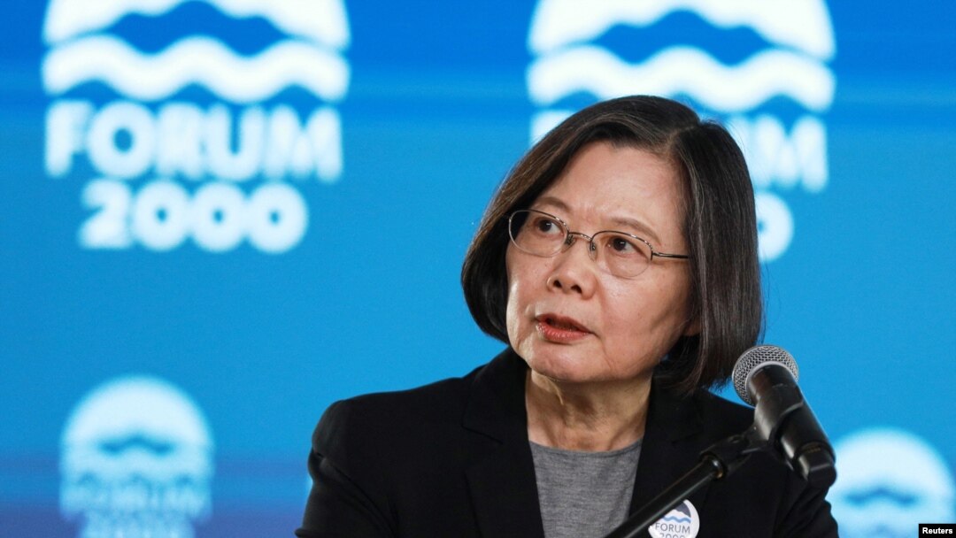 台湾前总统蔡英文在布拉格举行的“论坛2000”会议上讲话。(2024年10月14日)