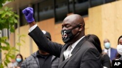 Attorney Ben Crump, representing George Floyd's family, addresses the media after a hearing at the Hennepin County Family Justice Center, Sept. 11, 2020 in Minneapolis, Minnesota, for four ex-police officers charged in Floyd's death.