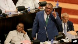 Sri Lanka's finance minister Mangala Samaraweera delivers the government's budget proposal for the year 2019 in Colombo, Sri Lanka, March 5, 2019.