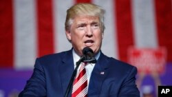 Republican presidential candidate Donald Trump speaks during a campaign rally, Sept. 24, 2016, in Roanoke, Va. 