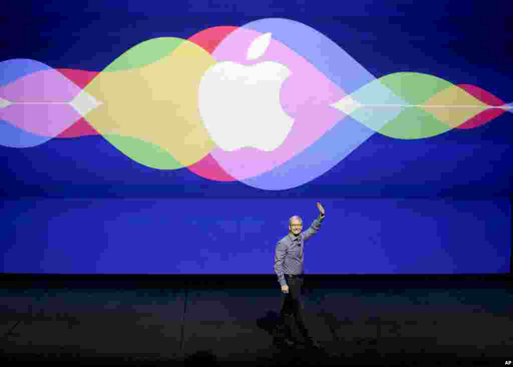 Apple CEO Tim Cook opens the Apple event at the Bill Graham Civic Auditorium in San Francisco, California.