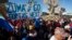 Protesters call for the removal of president Jacob Zuma in a march on Parliament in Cape Town, South Africa, Monday, Aug. 7, 2017. South Africa's parliament will vote by secret ballot on a motion of no confidence on South African President Jacob Zuma on
