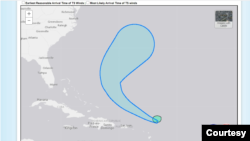 Imagen del paso de la tormenta tropical Josephine tomada de la página web de la Oficina Nacional de Administración Oceánica y Atmosférica.
