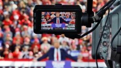Republican presidential nominee and former U.S. President Donald Trump is seen in a camera viewfinder as he speaks during a campaign event at Dorton Arena in Raleigh, North Carolina, Nov. 4, 2024.