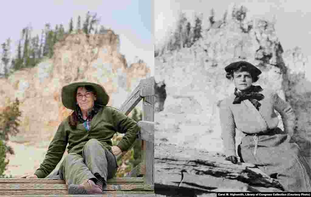 Carol Highsmith dan fotografer Frances Benjamin Johnston, dalam foto diri yang diambil dengan jeda satu abad.