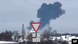 Знімок із відео у мережі, підтвердженого AP, з місця падіння Іл-76. Бєлгород, 24 січня 2024. Validated UGC video via AP