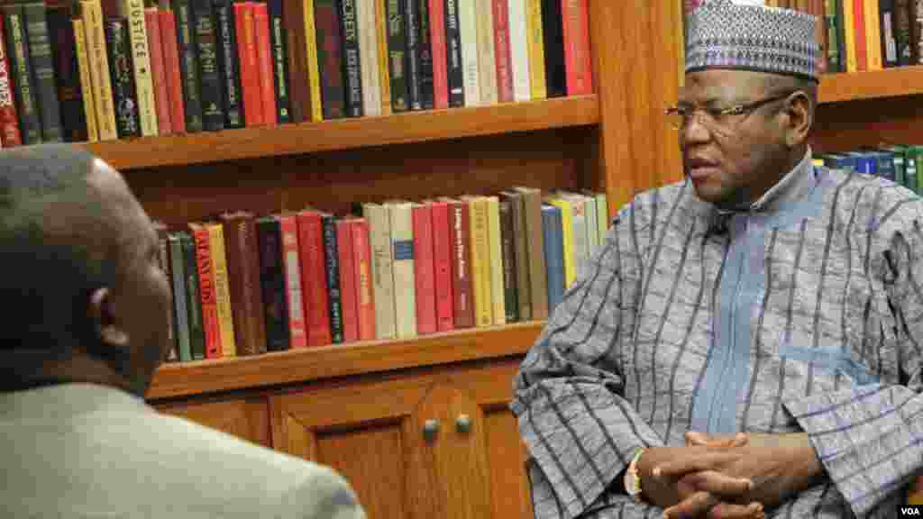 Jigawa State Governor Sule Lamido (R) is interviewed by Leo Keyen (L), Chief, VOA Hausa service.