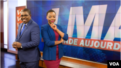 John Lyndon (L) and Anasthasie Tudieshe (R) host VOA French daily television show LMA TV. 