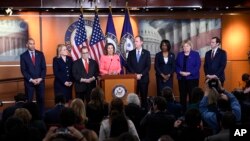 Ketua DPR Amerika Nancy Pelosi, dalam konferensi pers di Gedung Capitol, Washington, D.C., 15 Januari 2020. 