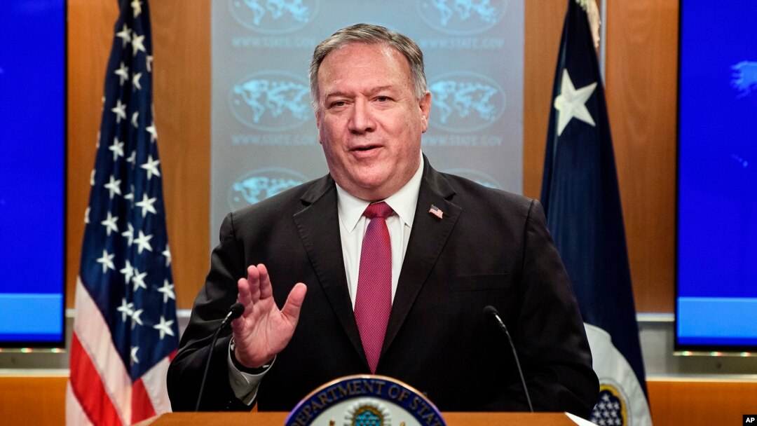 美国国务卿蓬佩奥在位于华盛顿的国务院记者会上讲话。(2020年10月21日)