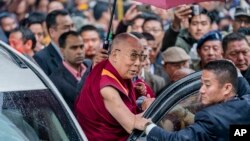 Tibetan spiritual leader the Dalai Lama arrives at the Thubchok Gatsel Ling Monastery in Bomdila, Arunachal Pradesh, India, April 4, 2017.