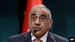 Iraqi Prime Minister Adel Abdul Mahdi says, July 9, 2019, any disruption to oil exports through the Strait of Hormuz will be a "major obstacle" for his country's economy.