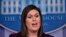 La vocera presidencial, Sarah Huckabee Sanders durante la conferencia de prensa de la Casa Blanca el miércoles 3 de octubre de 2018. 