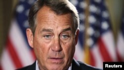 U.S. House Speaker John Boehner (R-OH) speaks to the media outside his office on Capitol Hill in Washington, December 7, 2012.