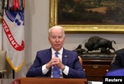 U.S. President Joe Biden speaks during a meeting at the White House in Washington, July 12, 2021.