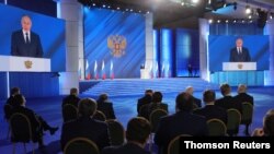 푸틴 대통령이 21일 모스크바에서 연례 국정연설을 했다. 