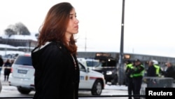 Nobel Peace Prize laureate Nadia Murad arrives at The Children's Peace Prize Party at Nobel Peace Center in Oslo, Norway, Dec. 10, 2018. 