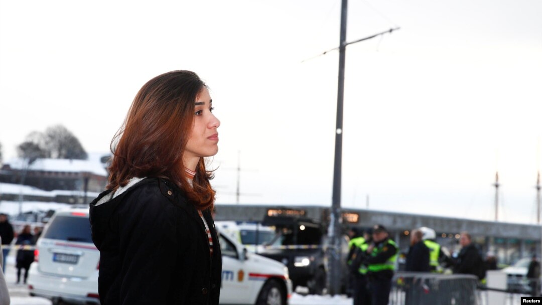Penerima Nobel Perdamaian, Nadia Murad di Nobel Peace Center, Oslo, Norwegia, 10 Desember 2018. 
