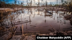 Gambar yang diambil di Kereng Pengi, Pontianak di Kalimantan Barat ini menunjukkan lokasi penambangan emas ilegal di mana para penambang menggunakan merkuri mencemari sungai dan tanah yang menyebabkan kerusakan lingkungan (foto: dok). 