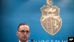 German Foreign Minister Heiko Maas speaks during a news conference, in Tunis, Tunisia, Oct. 28, 2019. 