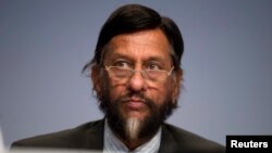 FILE - Former Head of the UN climate change panel Rajendra Pachauri. Indian police charged him with sexual harassment on March 1, 2016, following a complaint by a woman he worked with at an environmental research institution.