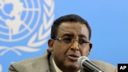 FILE - Omar Abdirashid Ali Sharmarke speaks to journalists about Somali developments during a press conference in Nairobi, Kenya, Aug. 8, 2010.