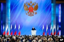 Russian President Vladimir Putin addresses the State Council in Moscow, Russia, Wednesday, Jan. 15, 2020. (AP Photo/Alexander Zemlianichenko )
