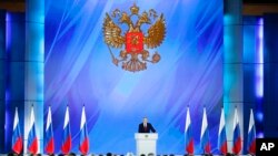 Russian President Vladimir Putin addresses the State Council in Moscow, Russia, Jan. 15, 2020. 
