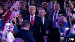 President-elect Donald Trump arrives to speak at a victory rally at Capital One Arena in Washington, Jan. 19, 2025, one day ahead of his inauguration ceremony. 