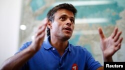 FILE - Venezuelan opposition leader Leopoldo Lopez speaks during an interview in Caracas, Feb. 11, 2014. 