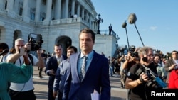 U.S. Rep. Matt Gaetz walks from the U.S. Capitol after his motion to vacate the chair of House Speaker Kevin McCarthy. Oct. 3, 2023.