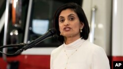 FILE - In this Feb. 14, 2019, file photo, Centers for Medicare & Medicaid Services (CMS) Administrator Seema Verma speaks during a news conference in Washington. 