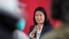 ARCHIVO - La candidata presidencial Keiko Fujimori habla en una conferencia de prensa el 12 de junio de 2021, en Lima, Perú. 