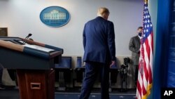 President Donald Trump walks away after speaking at the White House, Thursday, Nov. 5, 2020, in Washington. (AP Photo/Evan Vucci)