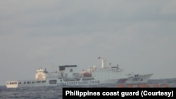 The Philippines is tracking Chinese coast guard vessel 5901, known as "the monster," shown here in a photo shared on the Philippines coast guard Facebook page.