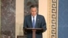 In this image from video, Sen. Mitt Romney, R-Utah, speaks on the Senate floor about the impeachment trial against President Donald Trump at the U.S. Capitol in Washington, Feb. 5, 2020. (Credit: Senate Television)