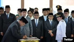 Presiden Republik Indonesia Prabowo Subianto dalam acara Pelantikan Kepala Daerah, Istana Negara, Jakarta, 20 Februari 2025. (X/@prabowo)