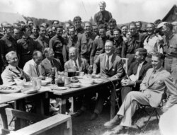 President Franklin D. Roosevelt has lunch at Camp Fechner, a Civilian Conservation Corps camp, at Big Meadows, Va., Aug. 12, 1933.