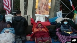 Three Tibetans outside of UN headquarters enter 17th day of their water-only fast for human rights, March 9 2012.
