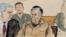 In this courtroom sketch, Ismael Zambada Garcia, known as "El Mayo," center, is seated beside his defense attorney Frank Perez, left, in federal court, in the Brooklyn borough of New York, Sept. 13, 2024. (Elizabeth Williams via AP)