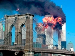 FILE - The second tower of the World Trade Center explodes after being hit by a hijacked airplane in New York, September 11, 2001. (REUTERS/Sara K. Schwittek)