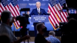 Kandida pou plas prezidan an, Joe Biden, ki t ap pale nan yon meeting Pati Demokrat la t ap òganize nan vil Wilmington, Eta Delaware, nan dat 28 jiyè 2020 an.